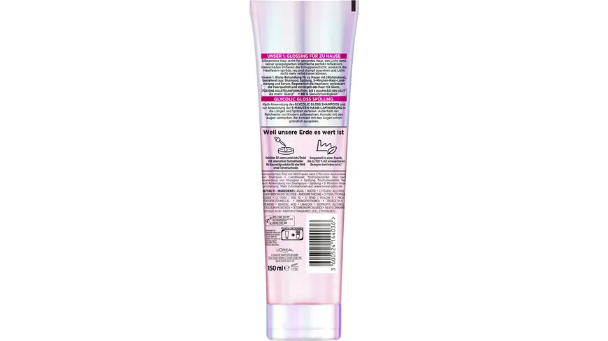 L'Oréal Paris Elvital Glycolic Gloss Spülung - Glättet das Haar und sorgt für Geschmeidigkeit und intensiven Glanz 150 ml