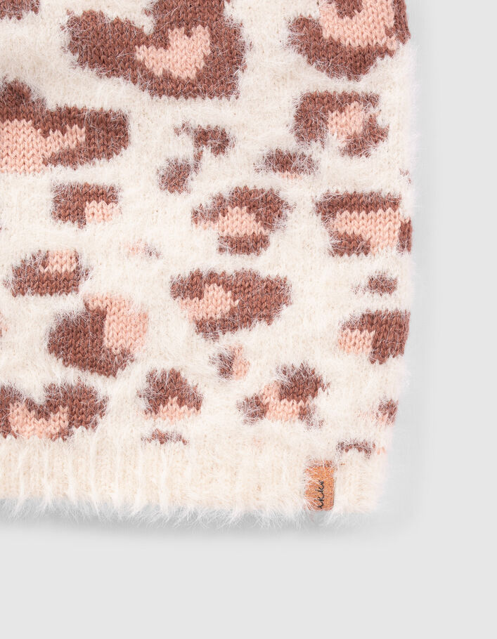 Snood écru tricot motif léopard-coeurs fille