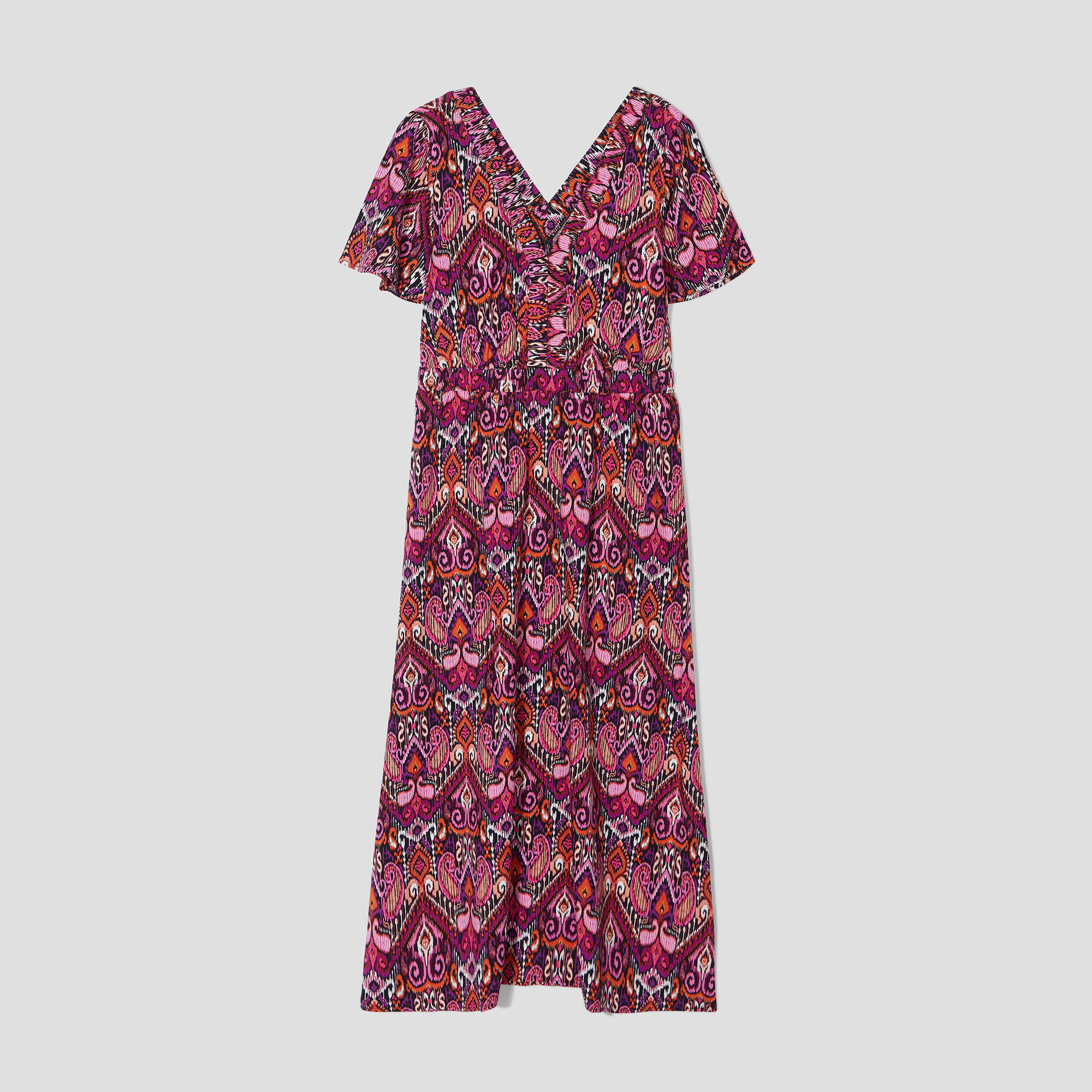 Robe longue évasée col en V orange femme | Cache Cache