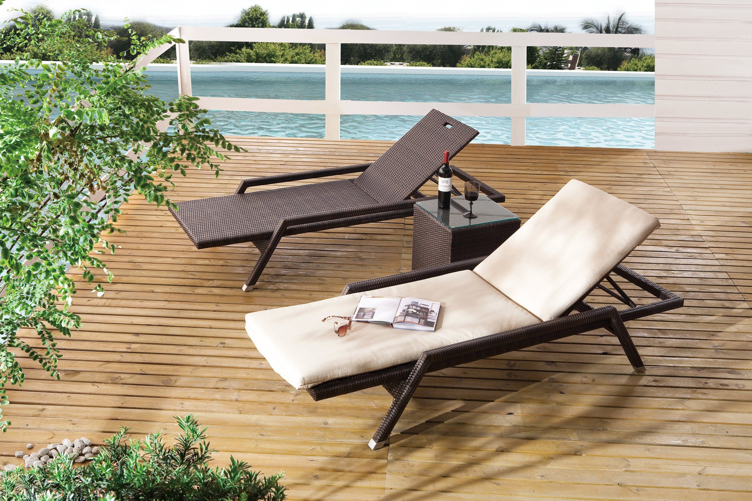 Destiny Gartenliege AUCKLAND, 1-tlg., Polyrattan, 200x75x40cm, verstellbare, bronze, ohne Auflage