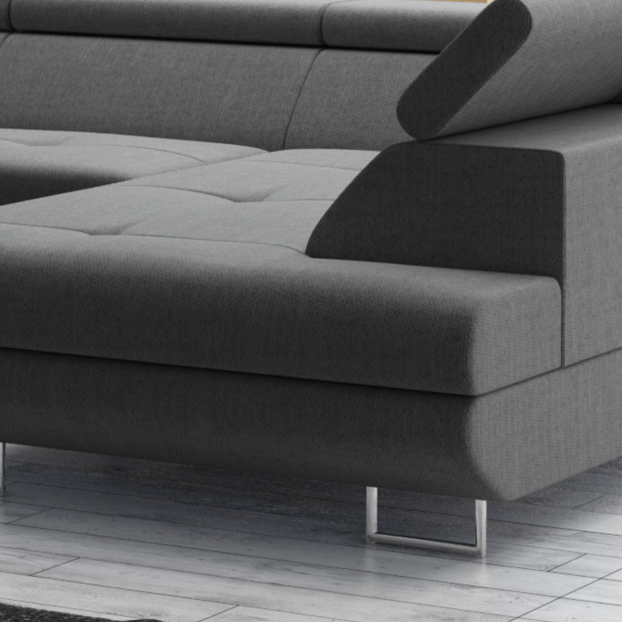 Möbel Punkt Wohnlandschaft U–Form Ecksofa Monaco Webstoff Grau mit Bett Bettkasten Kopfteilverstellung Bigsofa
