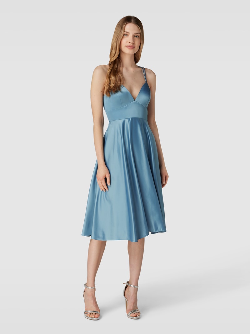 Cocktailkleid mit gekreuzten Spaghettiträgern in ozean blau
