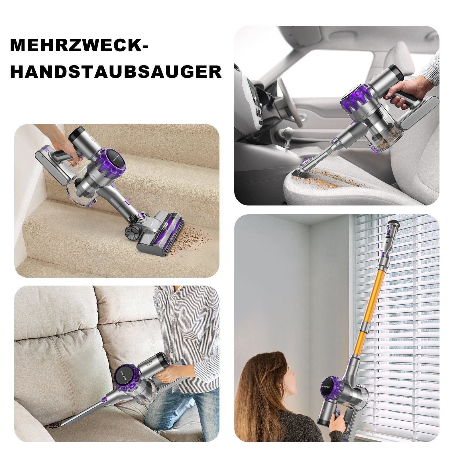 YISORA Akku-Hand-und Stielstaubsauger staubsauger 33000pa,1.2L Staubbehälter, Akku-Staubsauger