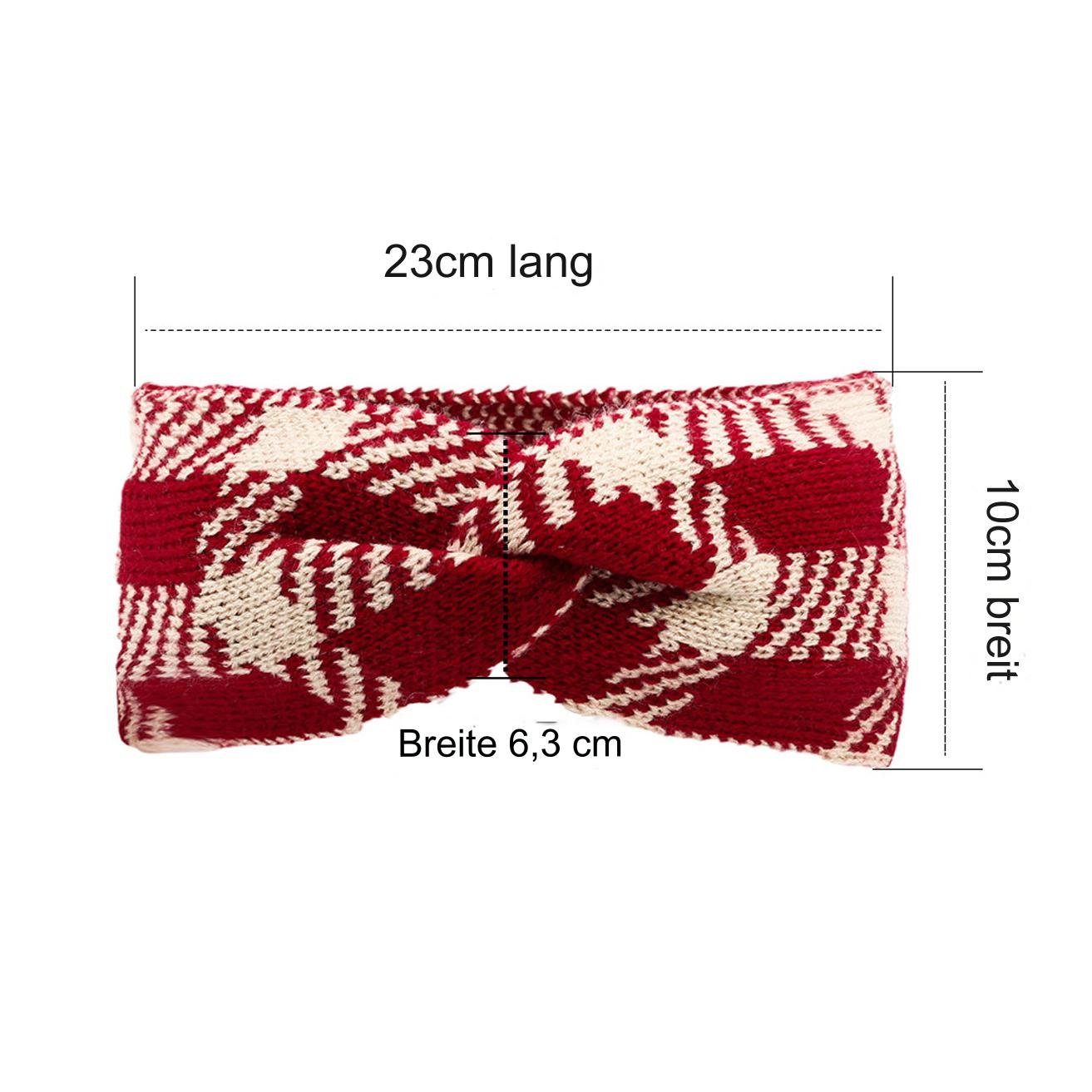 HOHEA H Haarband Winter-Stirnbänder für Damen, rote Stirnbänder, Sport-Stirnbänder, 1-tlg., Gestricktes Stirnband für Mädchen, Ohrenwärmer, weich, Zopfmuster-Stirnband mit Schleife für Damen