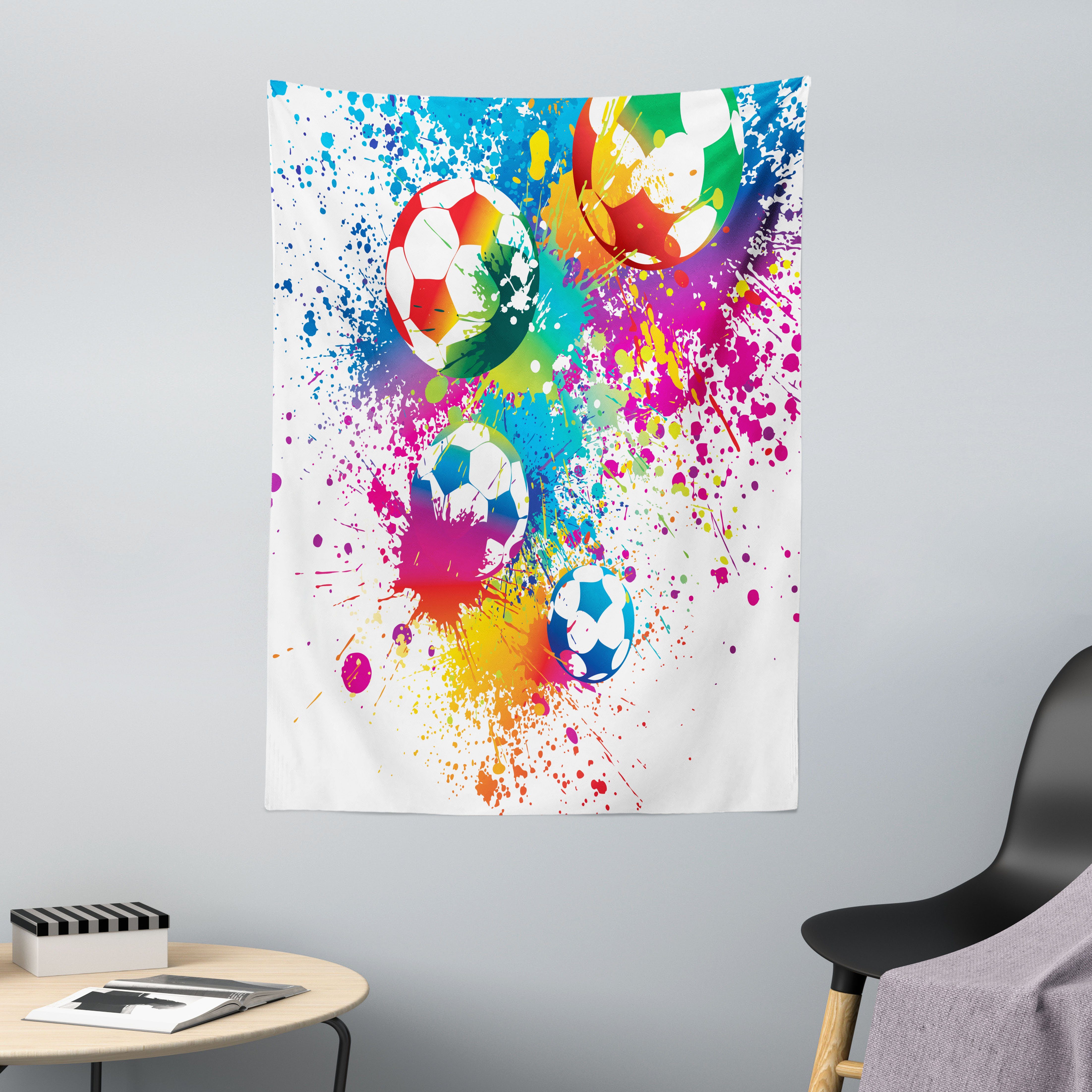 Wandteppich aus Weiches Mikrofaser Stoff Für das Wohn und Schlafzimmer, Abakuhaus, rechteckig, Fußball Bunter Spritzer Ball
