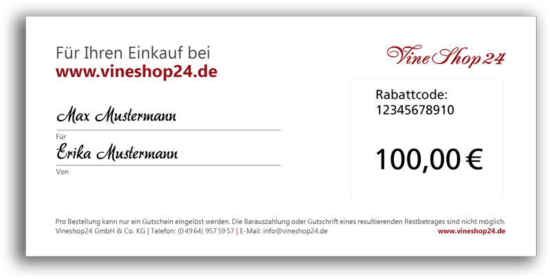 Geschenkgutschein Wein - Wert: 100 Euro