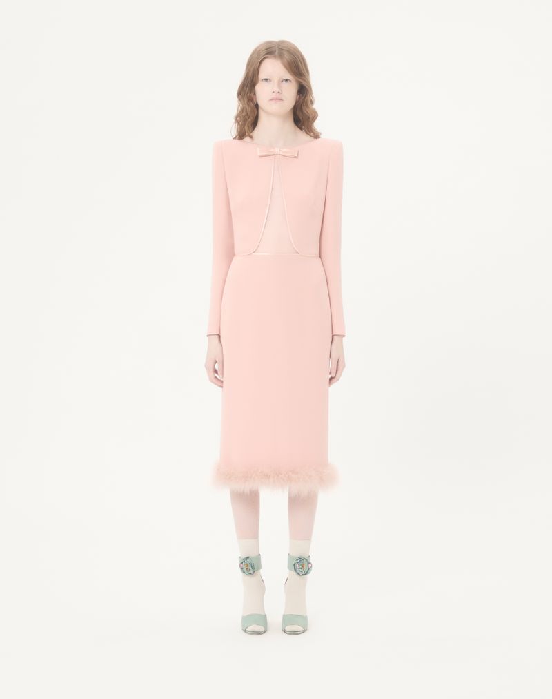 Vestido midi Cady Couture com penas