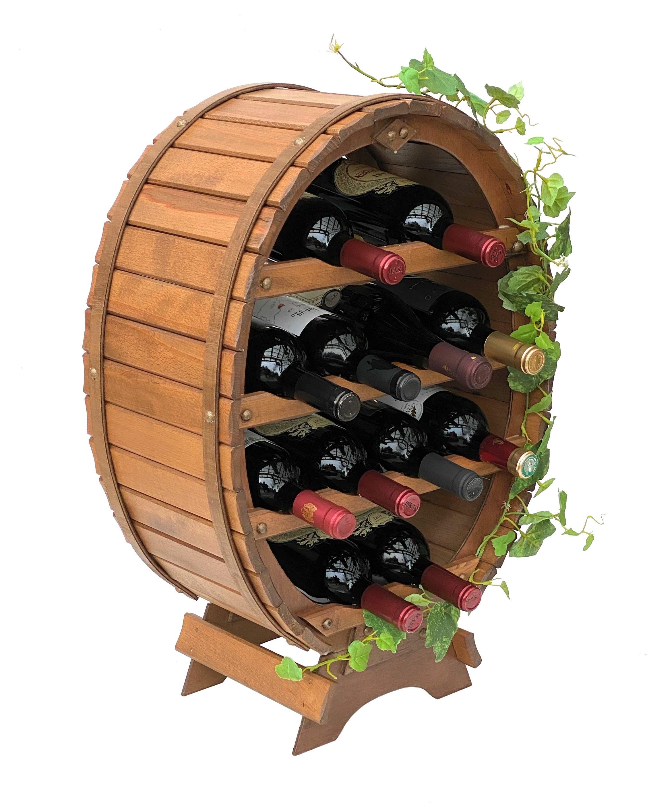DanDiBo Weinregal Weinregal Holz Stehend Weinfass 12 Flaschen Braun gebeizt Flaschenregal Flaschenhalter Fass