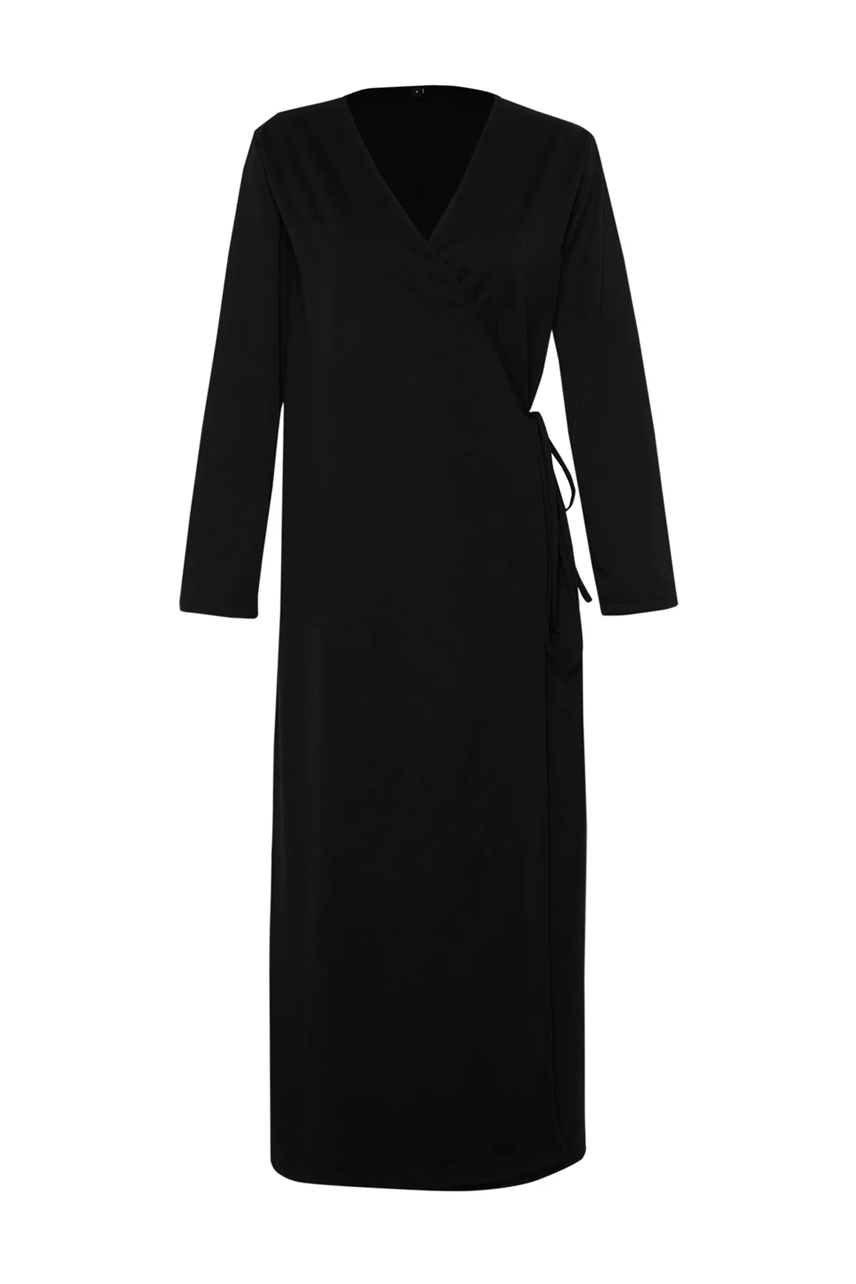 Trendyol Modest  Schwarzes, zweireihiges, schlicht gestricktes Gebetskleid mit Kragen und Gürtel TCTSS24EB00158