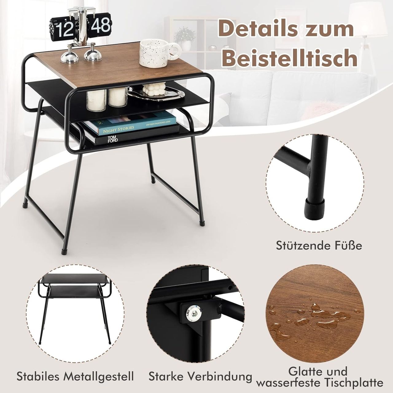 Costway 3 Ebenen Beistelltisch Industrial
