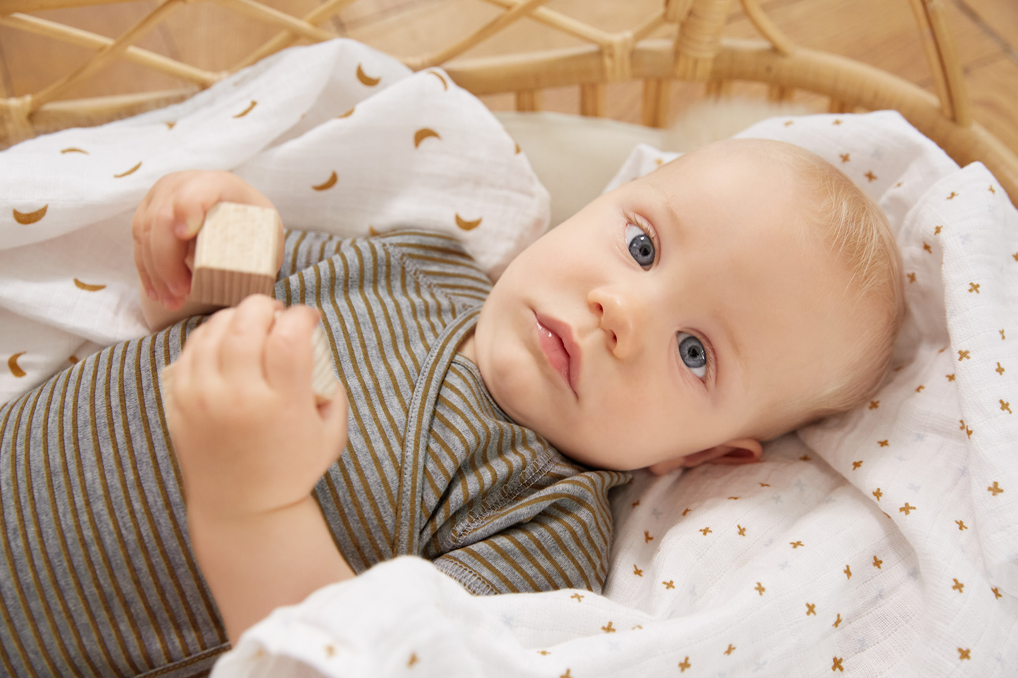 Baby Wickelbody kurzarm - Bio Baumwolle, Streifen, Grau meliert