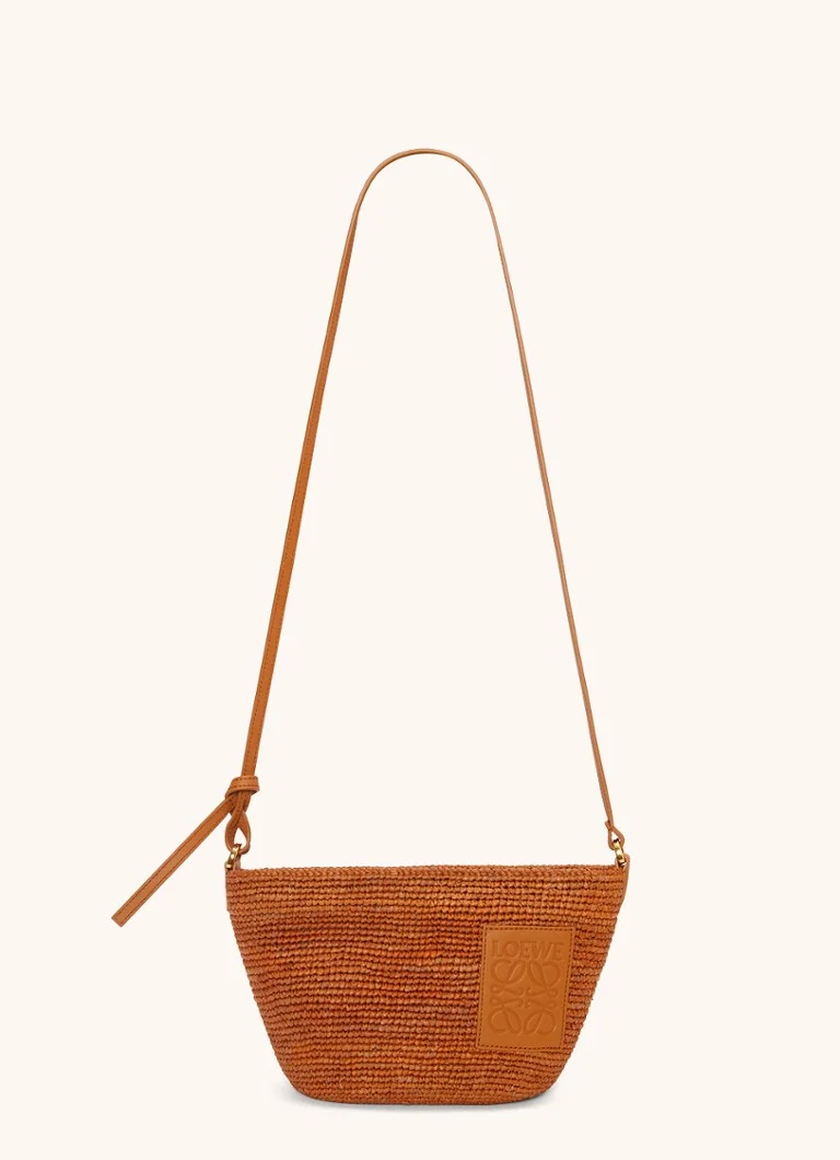 LOEWE Slit raffia crossbody bag with calfskin details