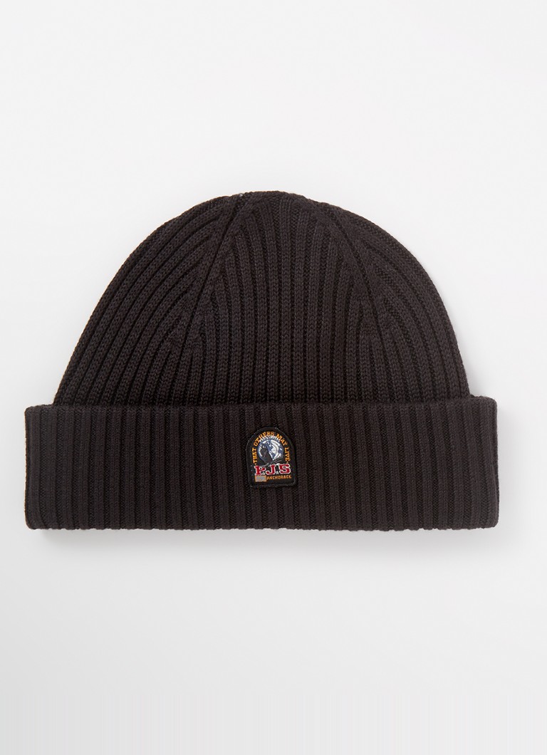 Parajumpers Rib-knit hat in merino wool blend with logo