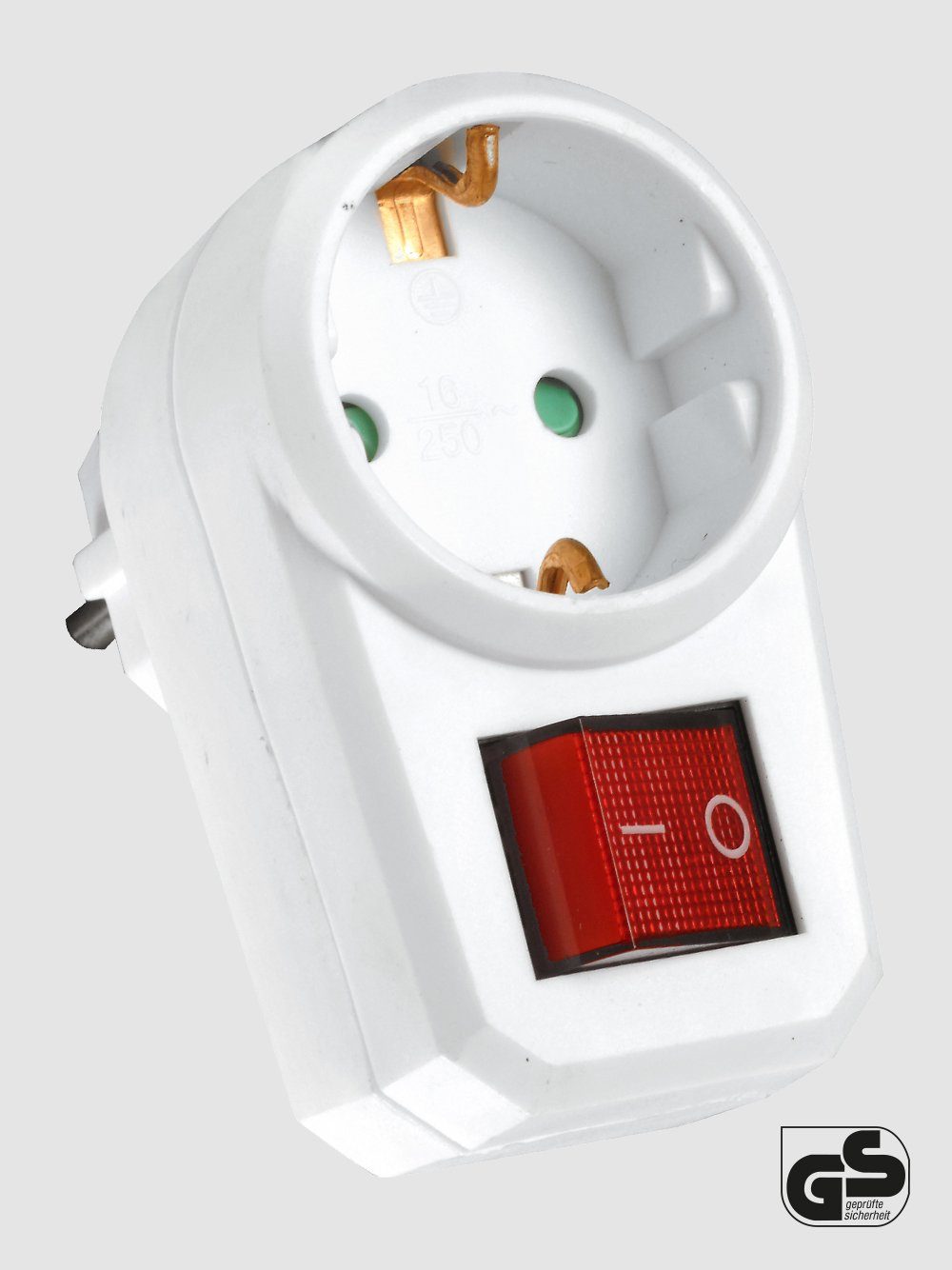 HEITECH Steckdosenschalter 1 fach Steckdosenadapter - GS geprüfter Zwischenstecker mit Schalter, 1-St.