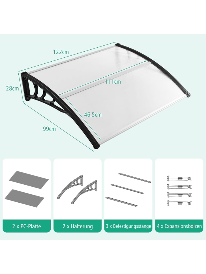 COSTWAY Vordach für Haustür 122x99cm in Transparent günstig kaufen onesize