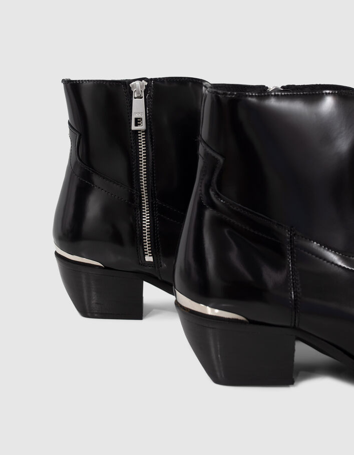 Boots noirs cuir avec barrettes métal Femme