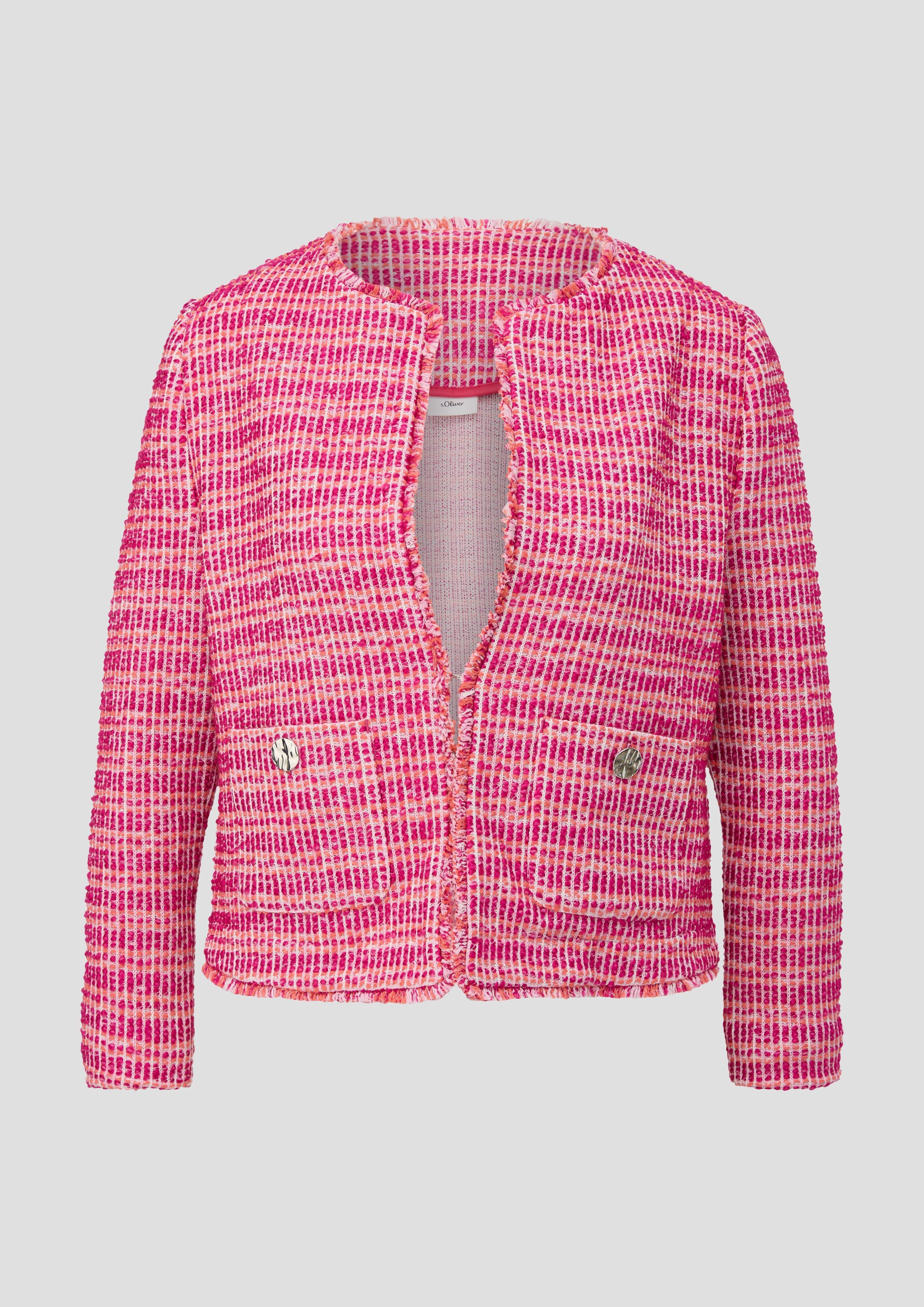 Verkürzte Tweed-Jacke mit ausgefranstem Saum   2142602-41X6