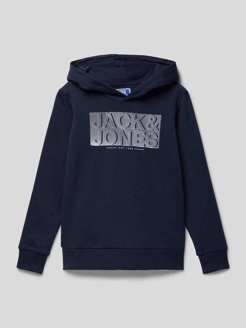 Hoodie mit Label-Print in marineblau