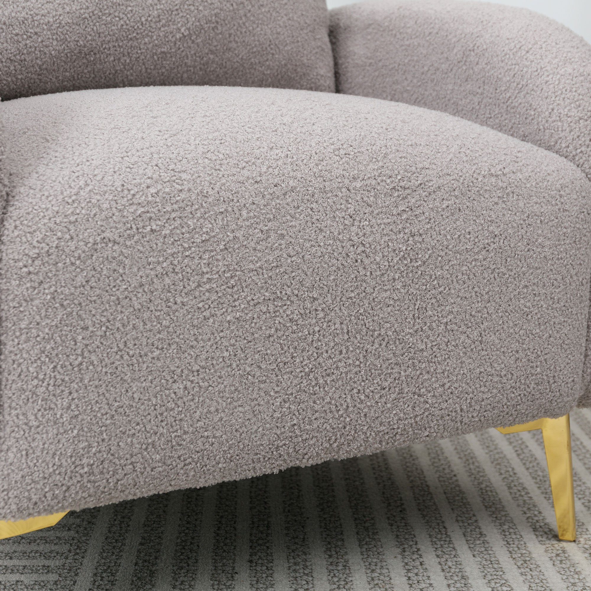 OKWISH Sessel Loungesessel Polstersessel Armlehnensessel Freizeitsessel Einzelsessel (Moderner und schlichter Teddy-Samtstuhl, mit Kissen, extra großer Einzelsessel mit breiter Sitzfläche), tiefer Sitzfläche, roségoldene Sofabeine