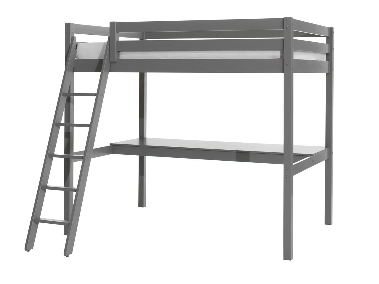 VIPACK Hochbett mit Liegefläche 140 x 200 cm und großer Schreibtischplatte, Ausf. grau lackiert