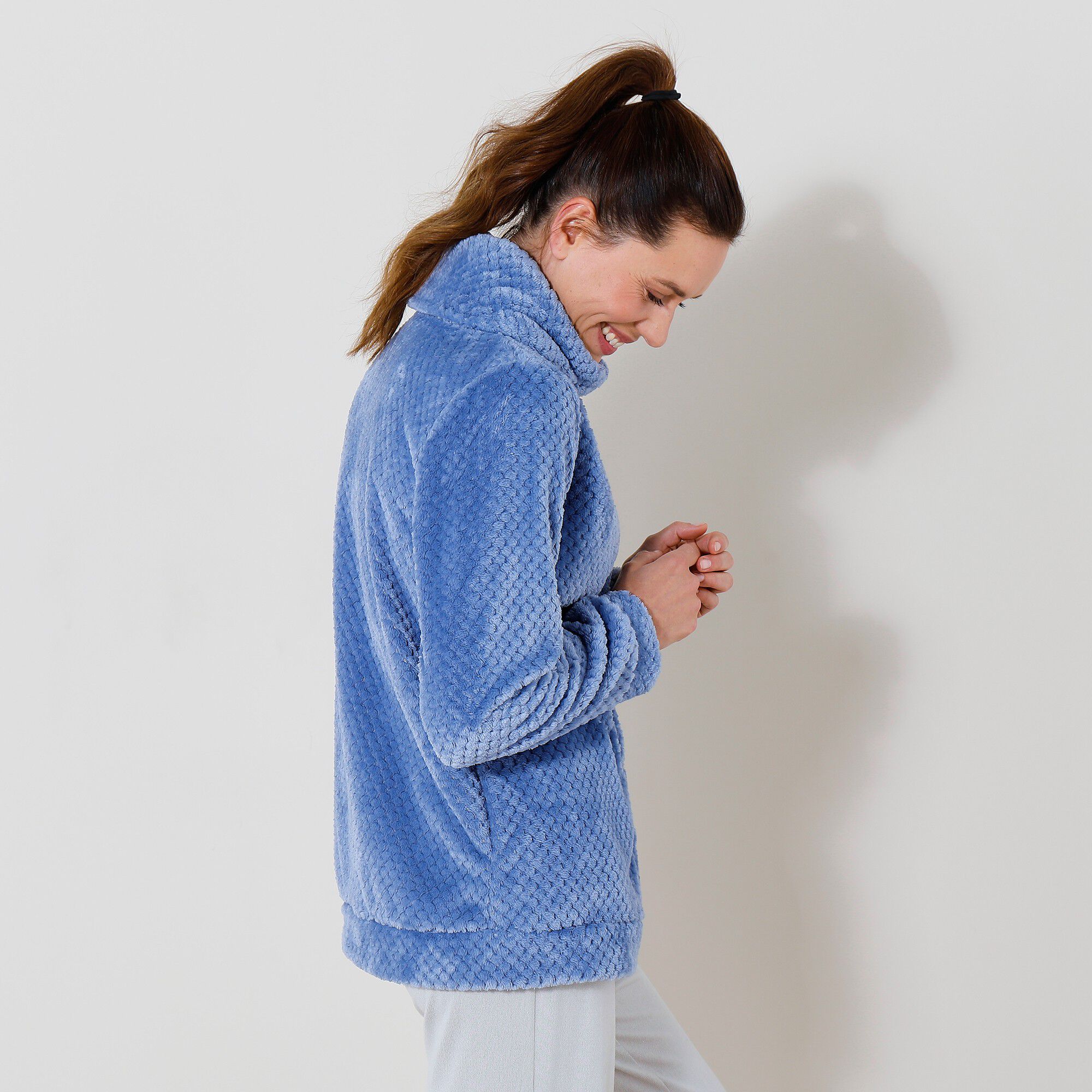 Veste col montant zippé maille polaire texturée