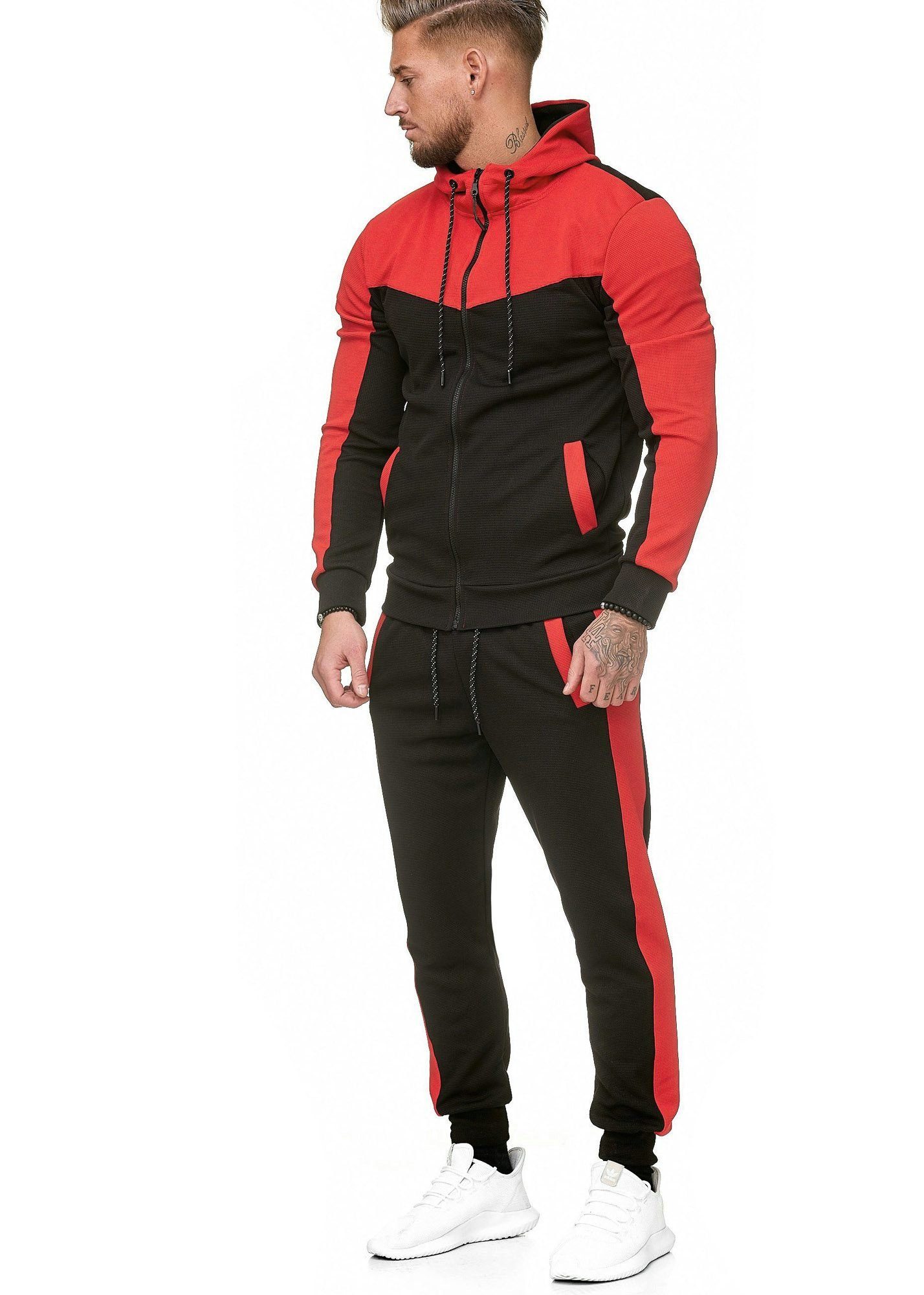 L.gonline Freizeitanzug Herren Trainingsanzug, Jogginganzug mit Kapuzenjacke 0986 (Kapuzenjacke mit Reißverschluss, Hose, 2-tlg), Fitness Freizeit Casual