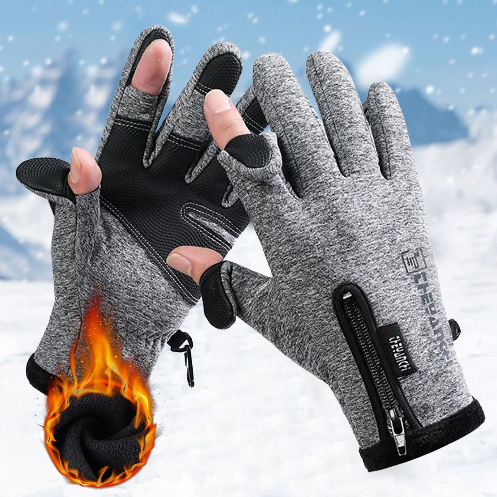 Rutaqian Angelhandschuhe USB elektrische Heizung Angler Handschuhe Thermohandschuhe (Touch Screen ZipperManschetten Fingerspitze Öffnung Fishing Gloves, Einstellbare Temperatur Winter Warme Handschuhe Sporthandschuhe) für Männer Frauen Idee für Eisfi