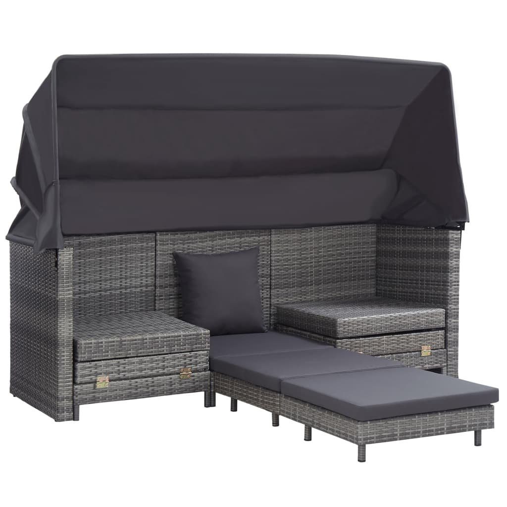 vidaXL Loungesofa Ausziehbares 3-Sitzer-Schlafsofa mit Dach Poly Rattan Grau, 1 Teile