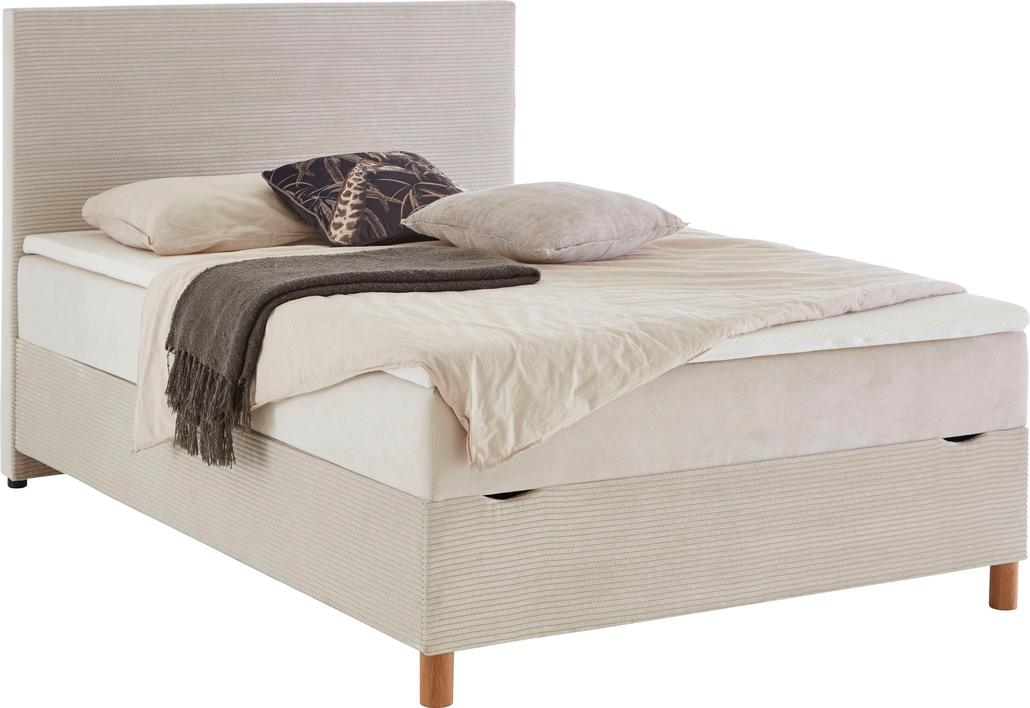 meise.möbel Boxbett Korsika, mit Bettkasten und Topper, Bezug aus einem Stoff- und Cordmix