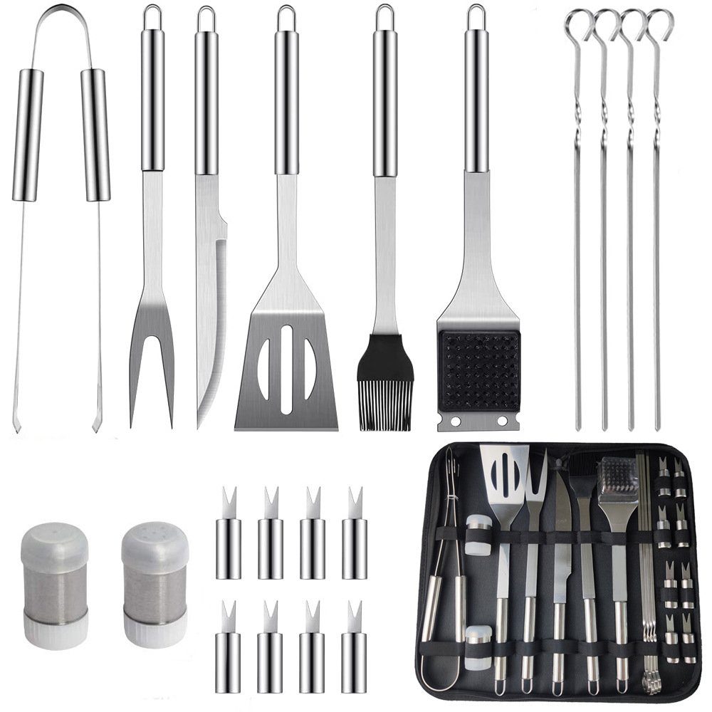 Kpaloft Grillbesteck-Set, (Set, 25 tlg), BBQ Tool Edelstahl Grillkoffer&Matte