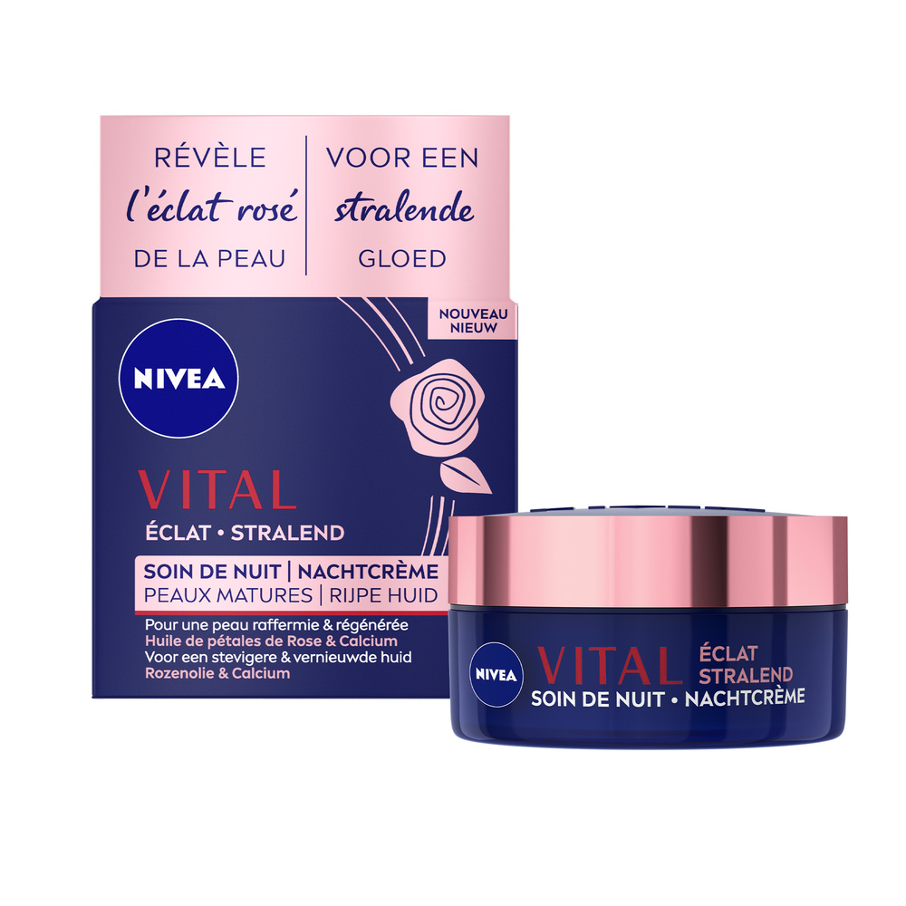 nivea VITAL ECLAT - Crème de jour Huile pétales Rose & Calcium Soin visage anti-âge peaux mature