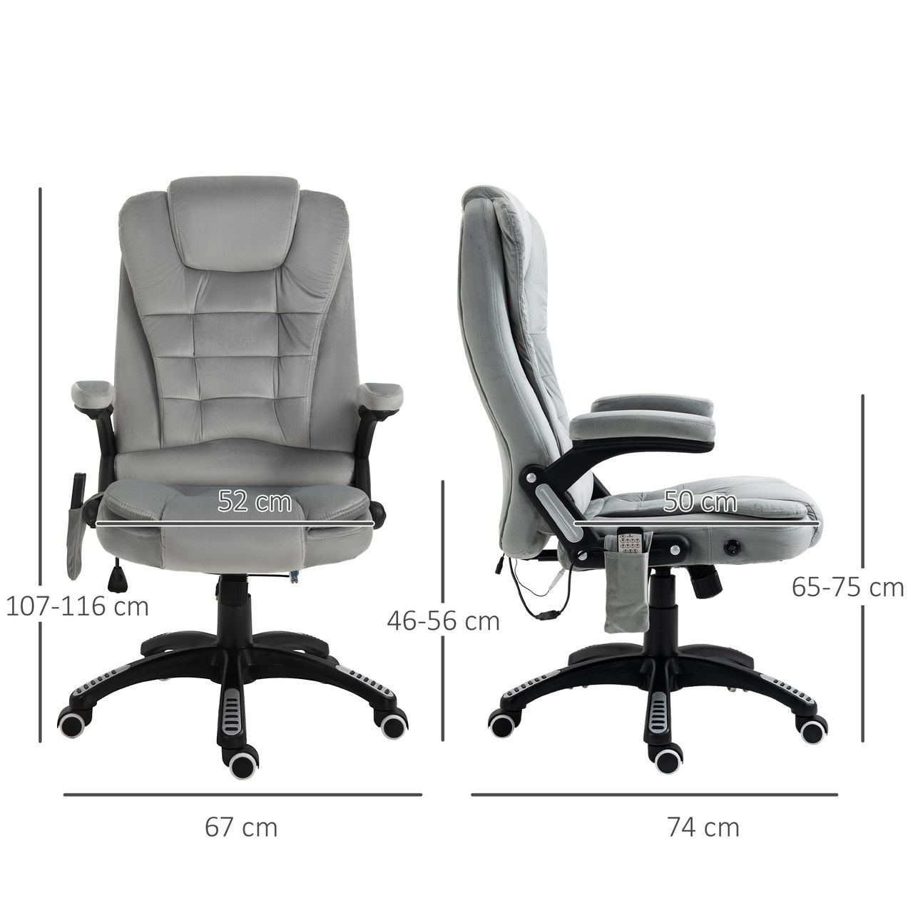 Vinsetto Massage Sessel, Bürostuhl mit Massagefunktion, Gaming Stuhl, höhenverstellbarer Chefsessel, ergonomischer Drehstuhl, PU-Räder, Grau, 67 x 74 x 107-116 cm