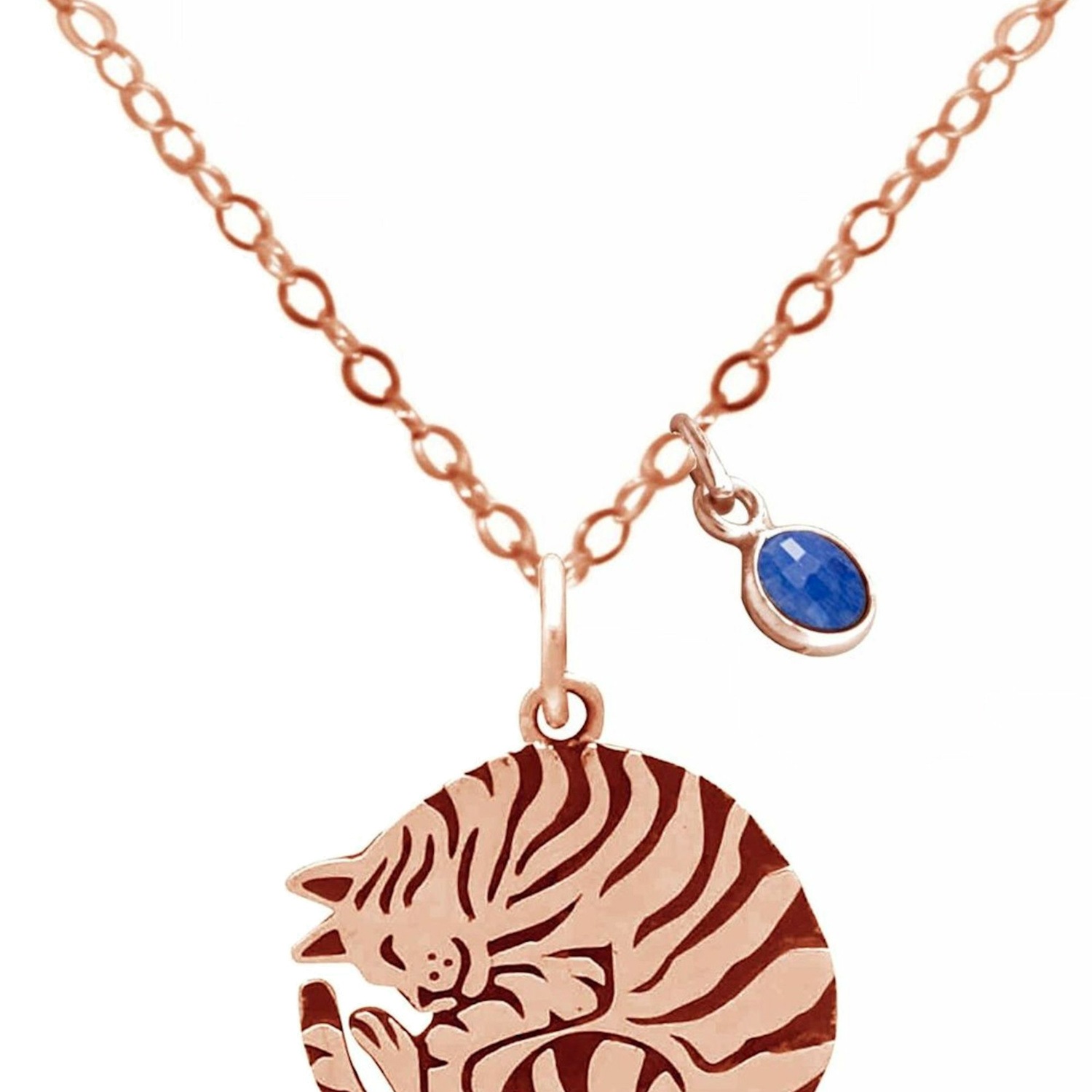 Kette mit Anhänger 'Curly Katze Saphir'