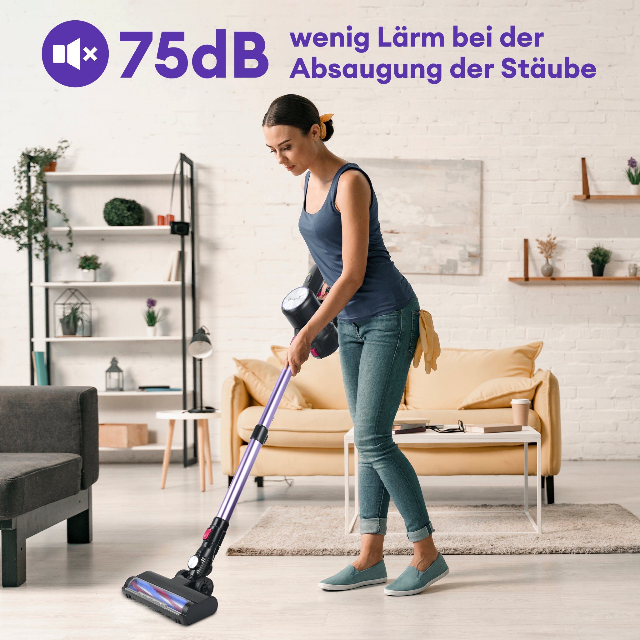 CkeyiN Akku-Hand-und Stielstaubsauger 28kPa Saugleistung, Kabelloser, leistungsstarker Staubsauger, 250,00 W, LED-Beleuchtung, 4-Schicht-Filtersystem