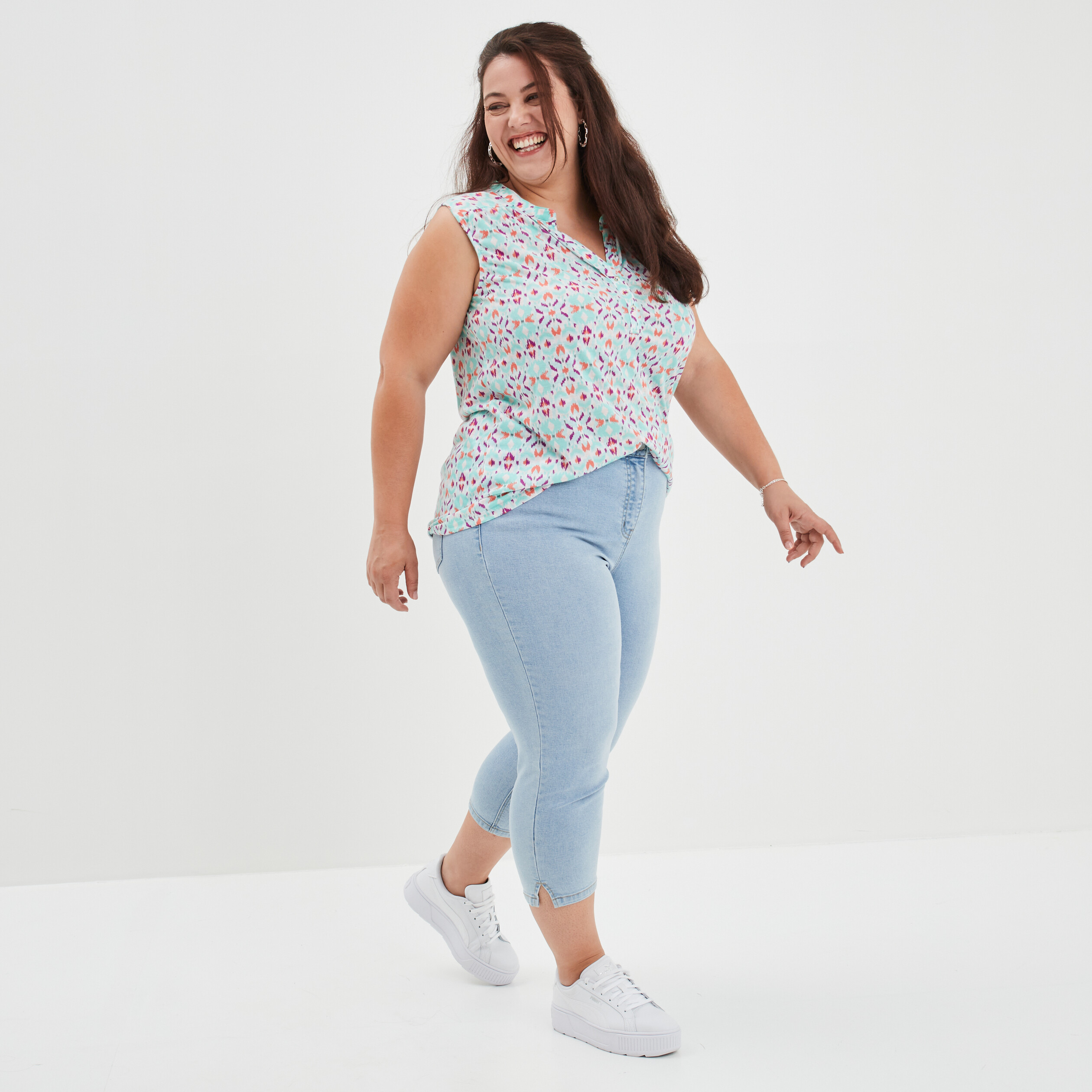 Débardeur ajusté col en V vert turquoise femme grande taille | La Halle