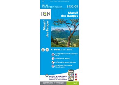 Carte IGN Massif des Bauges 3432OT
