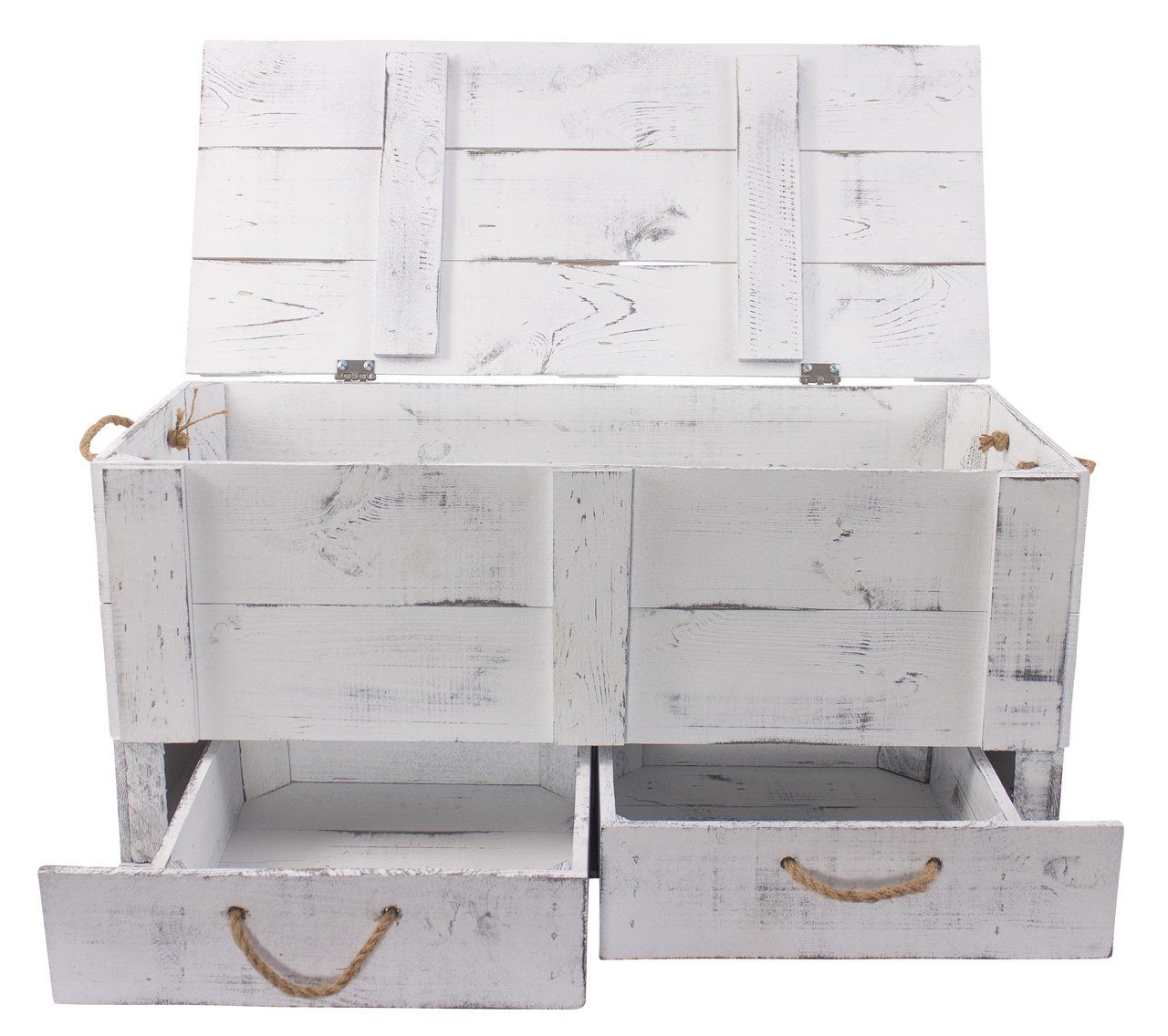 Kistenkolli Altes Land Allzweckkiste grosse shabby weiss Holztruhe Kalle mit Schubladen und Deckel