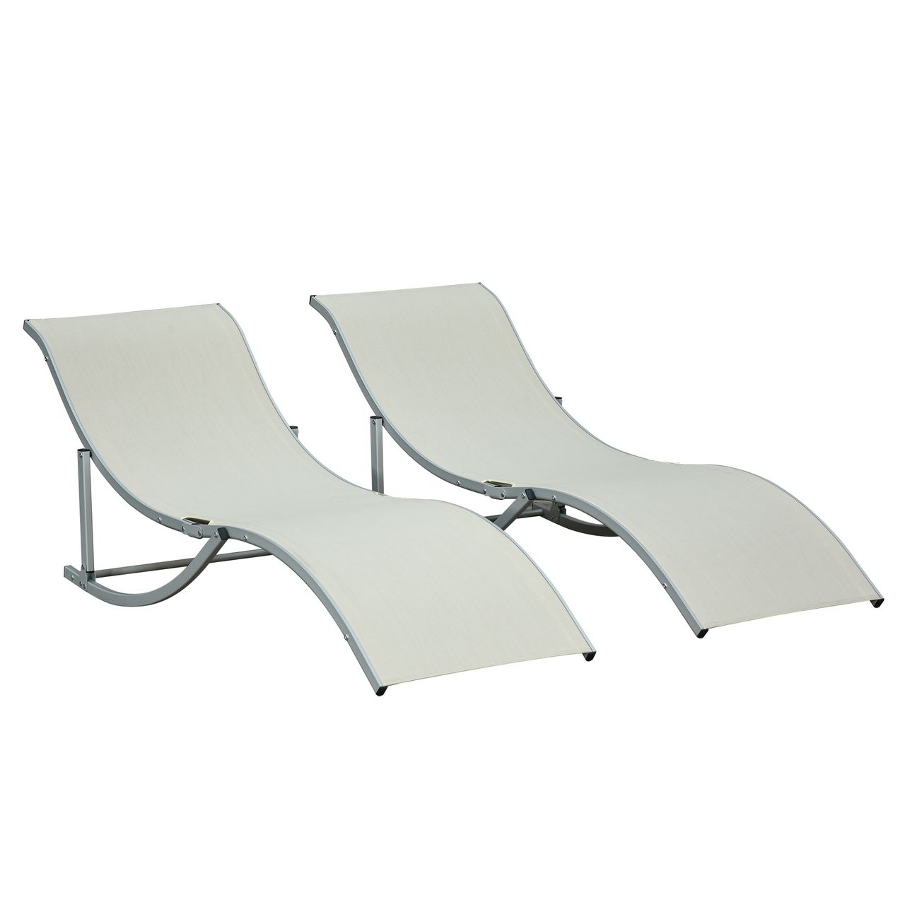 Outsunny 2er Set Sonnenliege Gartenliegen Stoffliege Relaxliege ergonomisch Aluminium Texteline Beige 165 x 61 x 63 cm