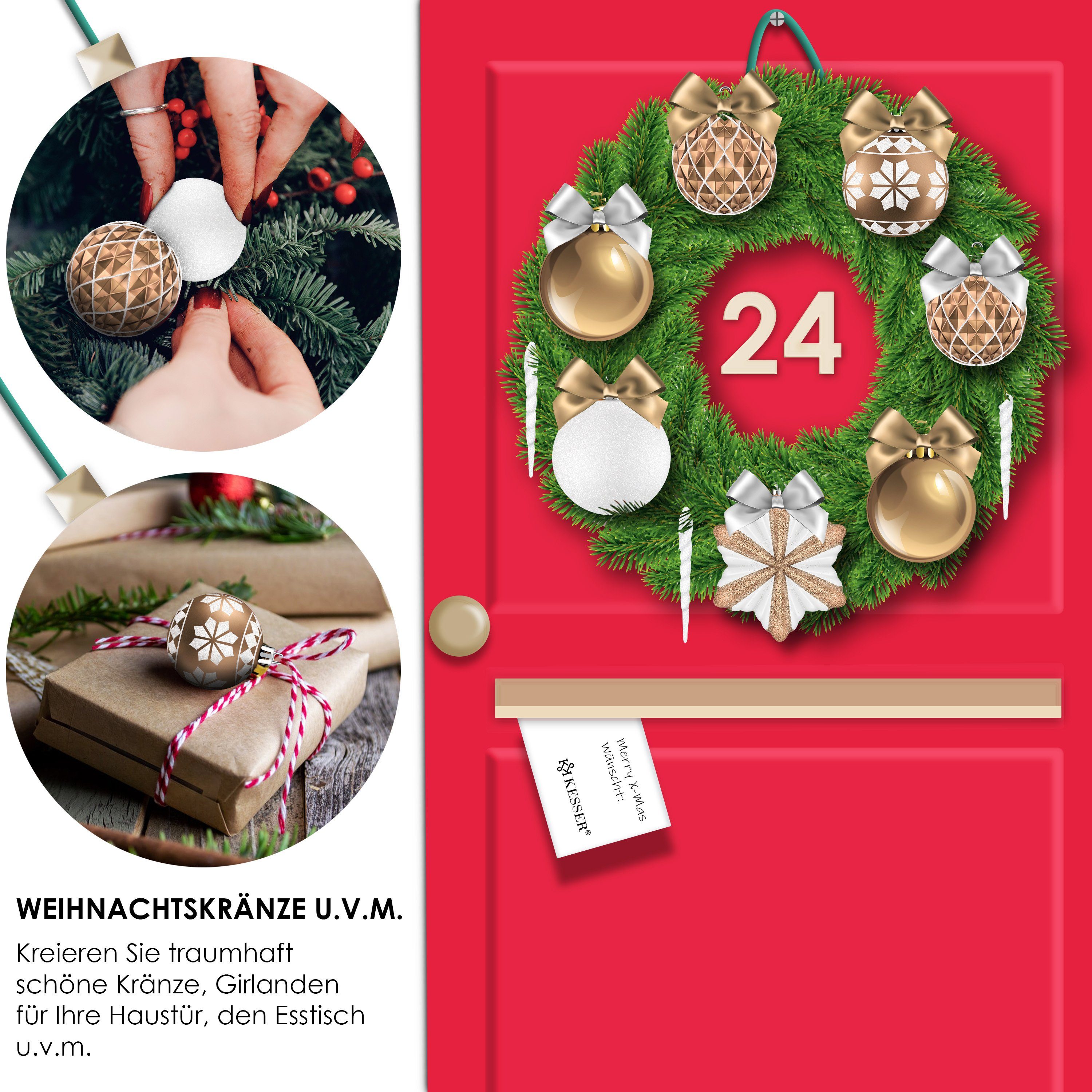 KESSER Christbaumschmuck (135-tlg), Weihnachtskugeln 105-teiliges Set Baumspitze Christbaumkugeln