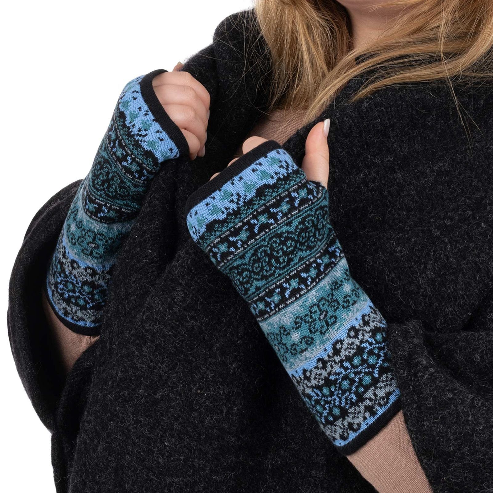 ALMHUBER Armstulpen Armstulpen Handwärmer Handschuhe Pulswärmer extrafeiner Jacquardstoff