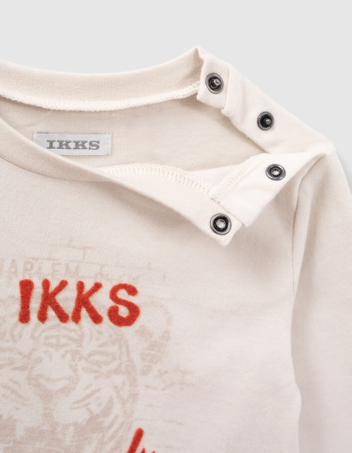 T-shirt beige coton bio visuel tigre et typo floquée bébé garçon