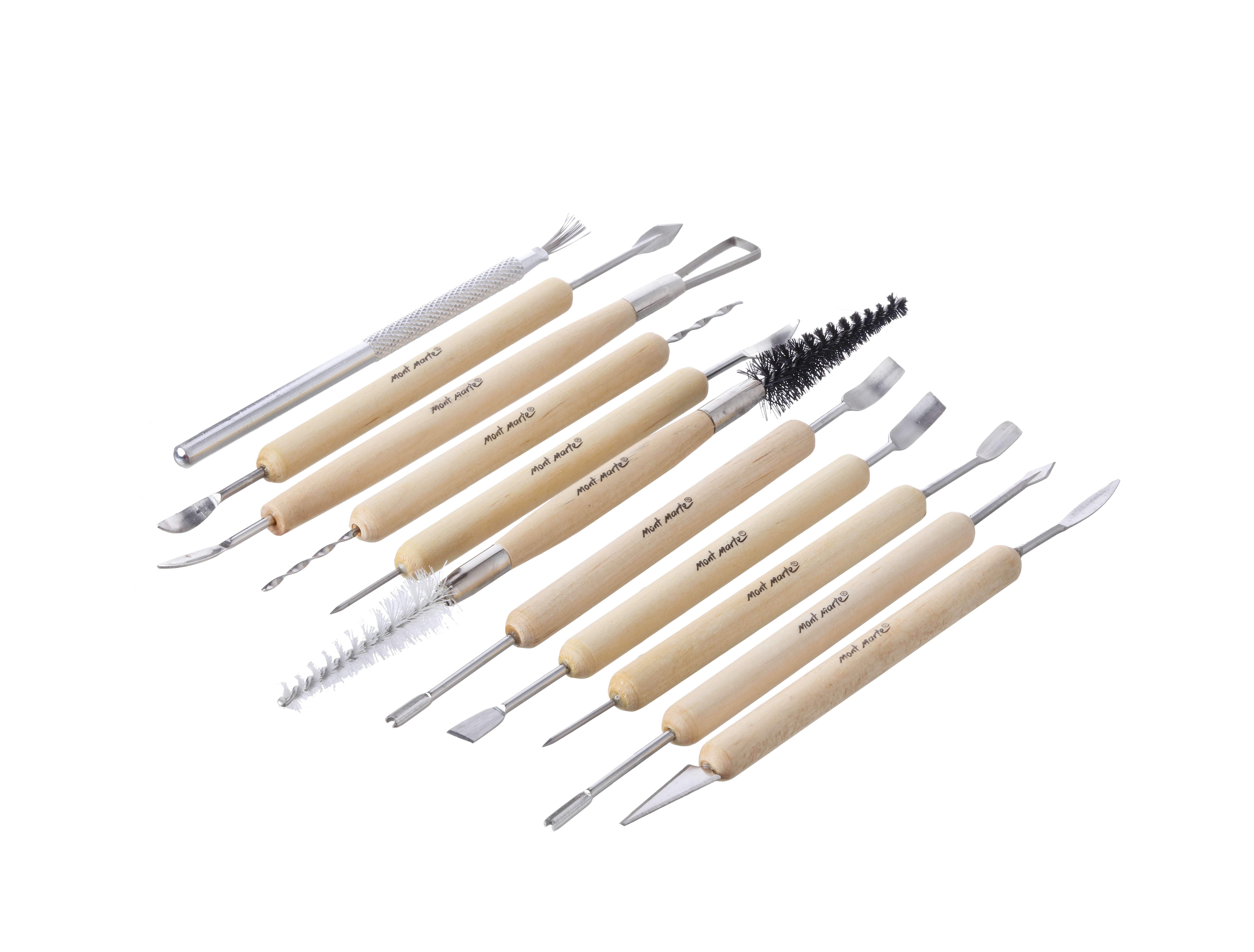 Mont Marte Modellierwerkzeug Set mit 11 x Modellier-Werkzeug für Ton, zum Schnitzen, Glätten & mehr, (Set, 11 St., MONT MARTE - Kunstutensilien), 11-teilig, Holzgriffe mit langlebiger Stahlspitze