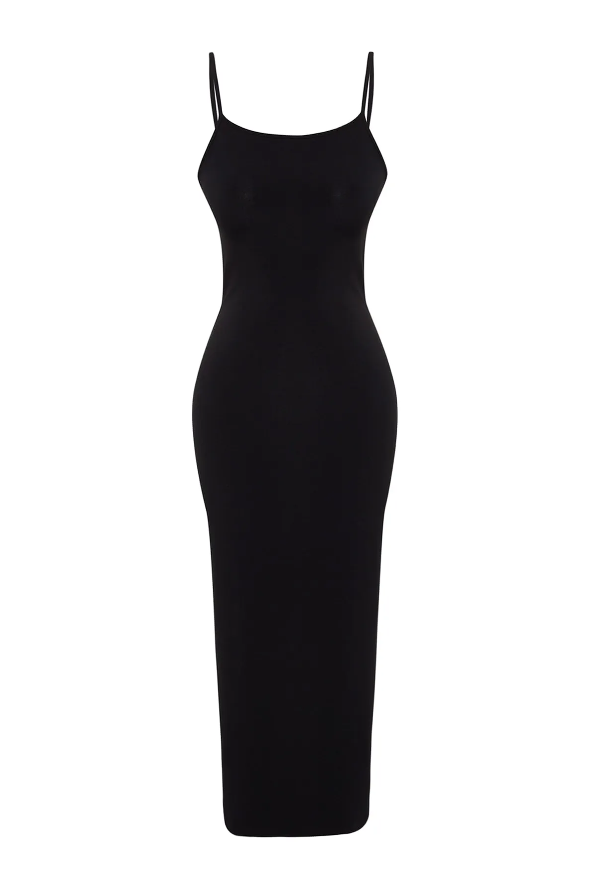 Trendyol Collection  Schwarzes, tailliertes, rückenfreies Maxi-Strandkleid aus Strick TBESS23EL00116