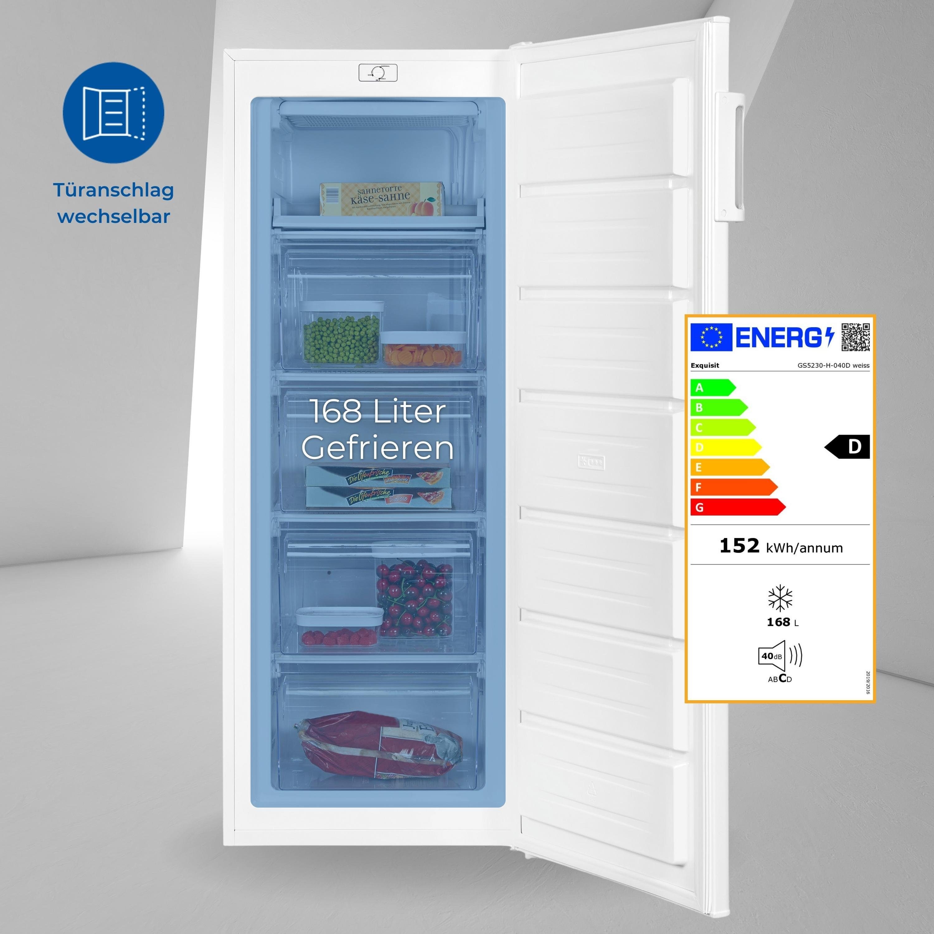 exquisit Gefrierschrank GS5230-H-040D, 142.6 cm hoch, 54.4 cm breit, 4* Gefrieren, Türanschlag wechselbar, Temperraturregelung
