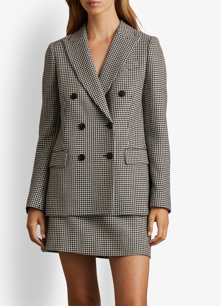 Blazer de lã Reiss Drew com abotoamento duplo e estampa pied-de-poule.