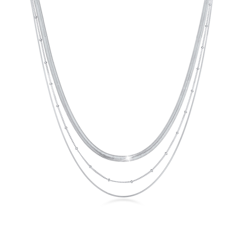 Elli PREMIUM Elli PREMIUM Collier Femme Layer Flat Round Ball Chain Trend Blogger en argent st collier