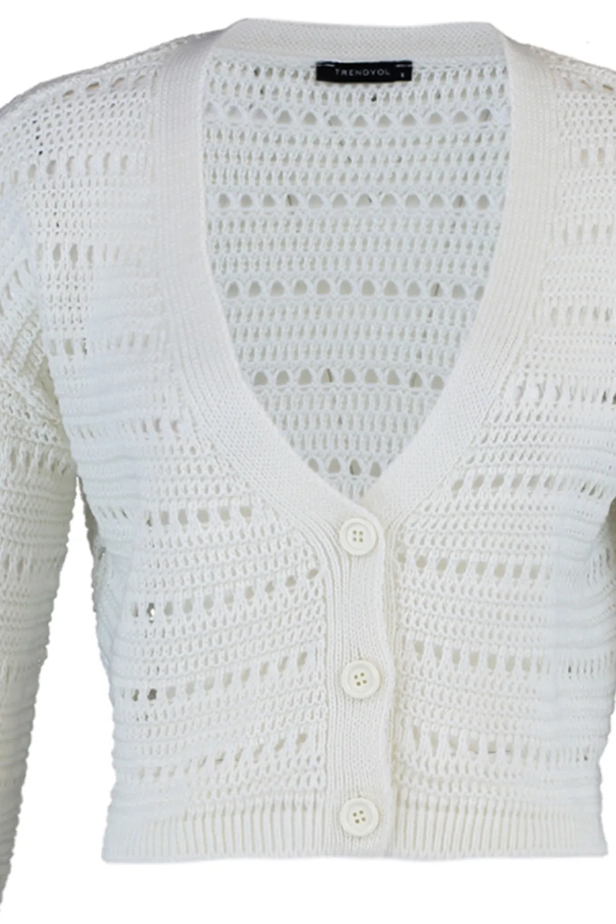 Trendyol Collection  Ecrufarbenes, durchbrochenes/durchbrochenes V-Ausschnitt-Oberteil TWOAW23HI00203