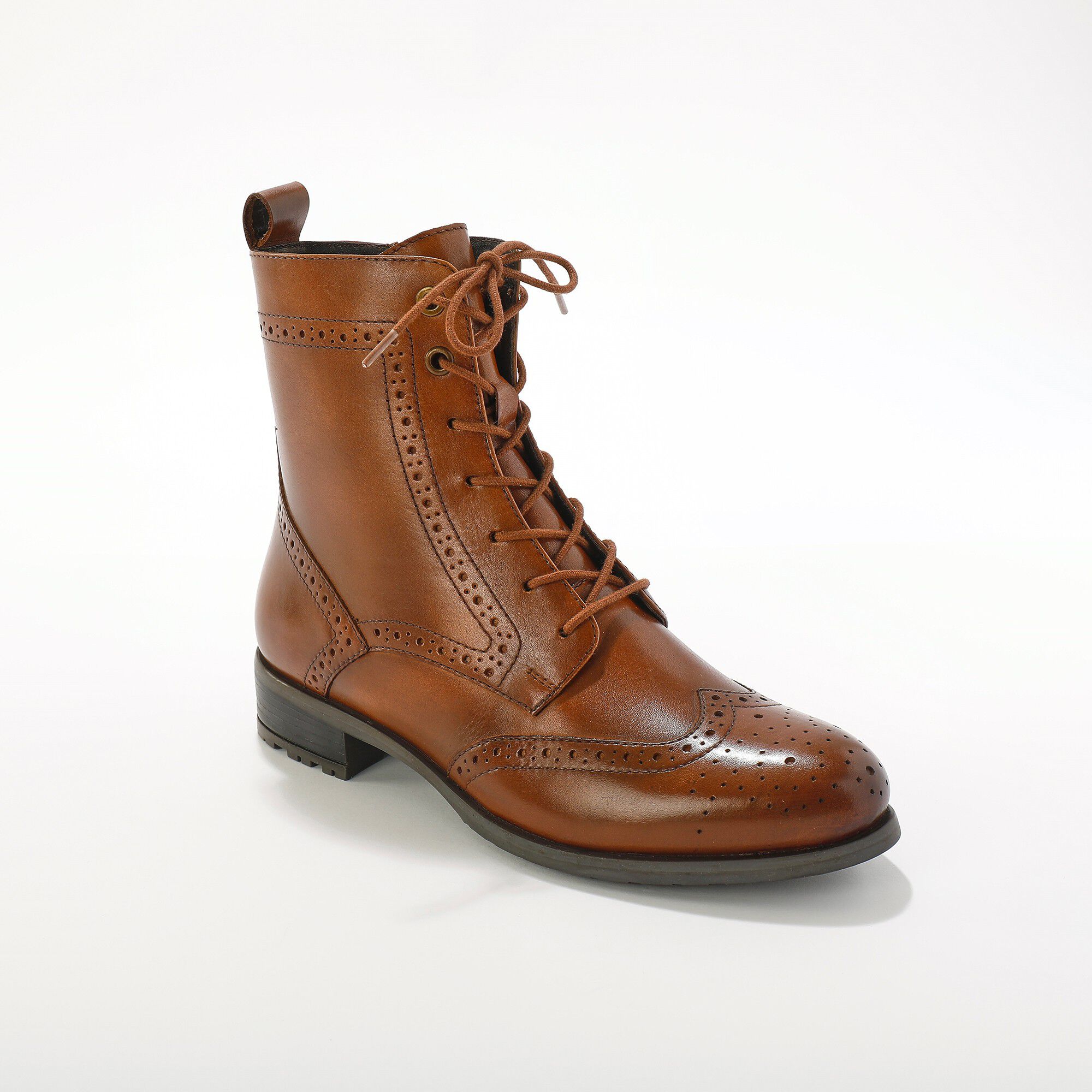 Bottines montantes doublées à lacets en cuir fleuri