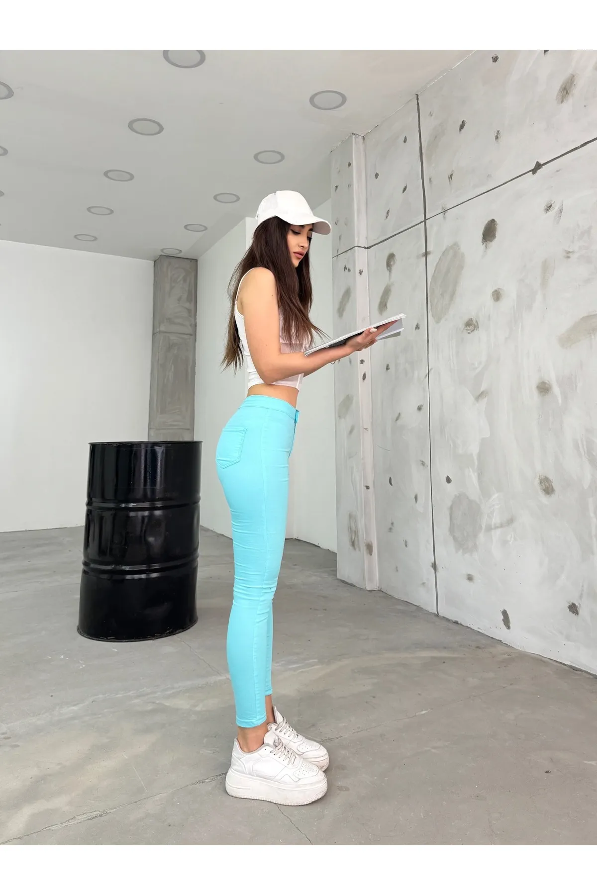 BİKELİFEJNS  Türkisfarbene Lycra-Leggings mit hoher Taille für Damen