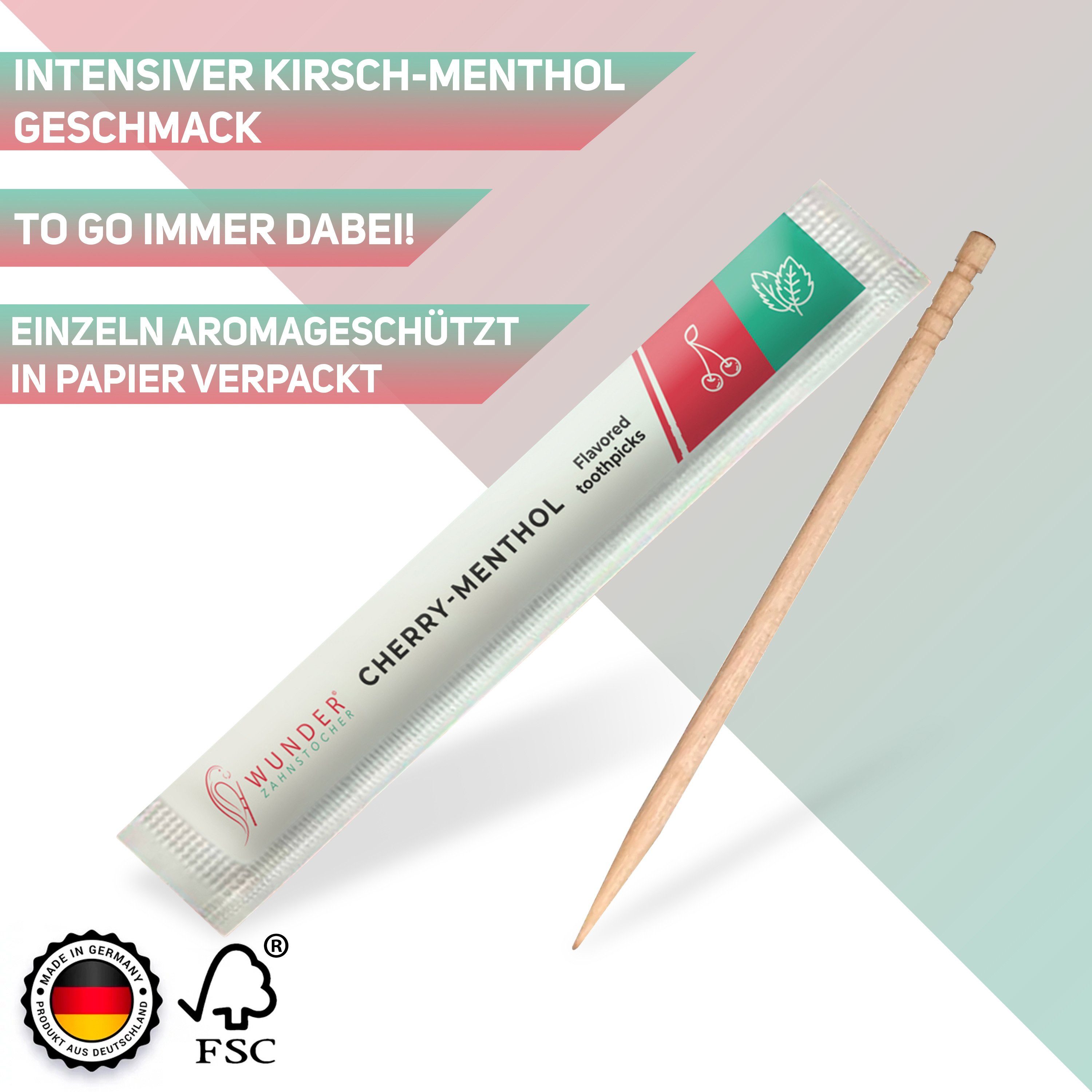 Wunder Zahnstocher Mundpflegecenter Wunder Zahnstocher - 100er Set Kirsch/Menthol Einzeln Verpackt